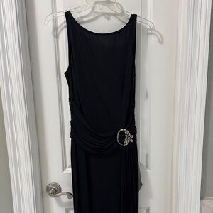 Cachet Black Sleeveless Maxi Dress with Side Draping and Buckle